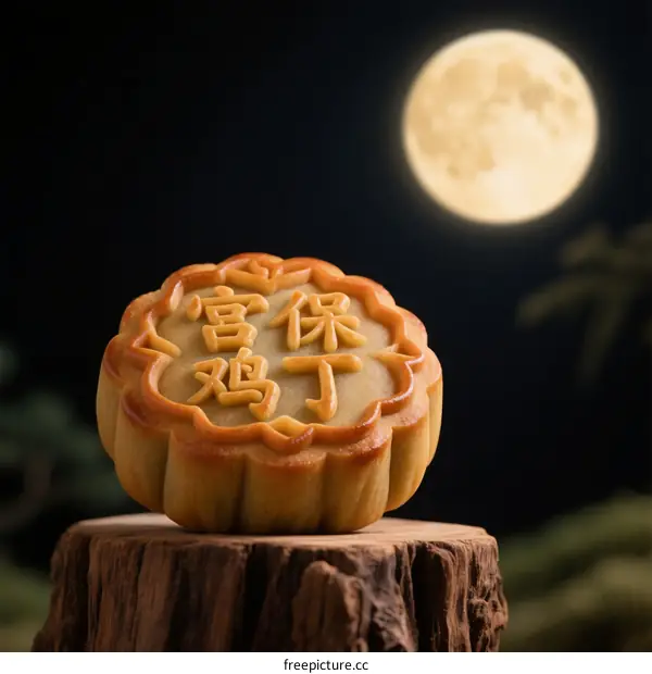 Mooncake with 'Gongbao Chicken' filling under the full moon