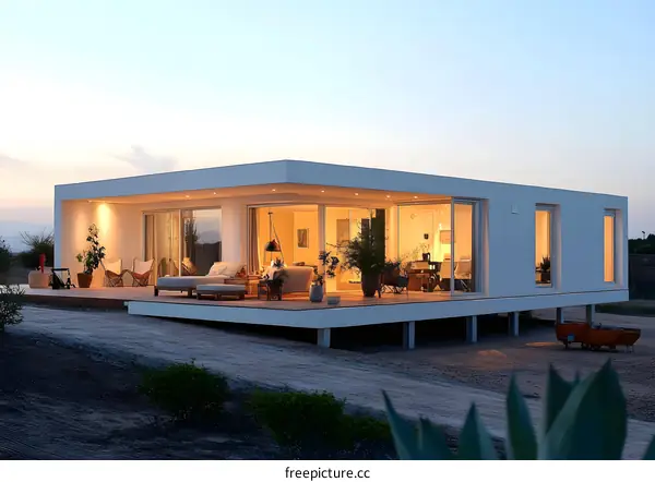 Modern Minimalist House with Large Windows and Deck