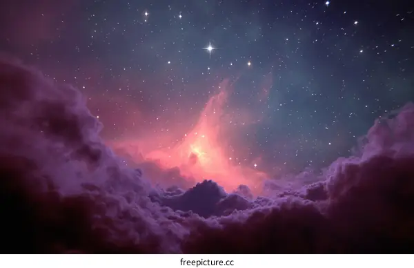Starry Night Sky Above Nebula Clouds