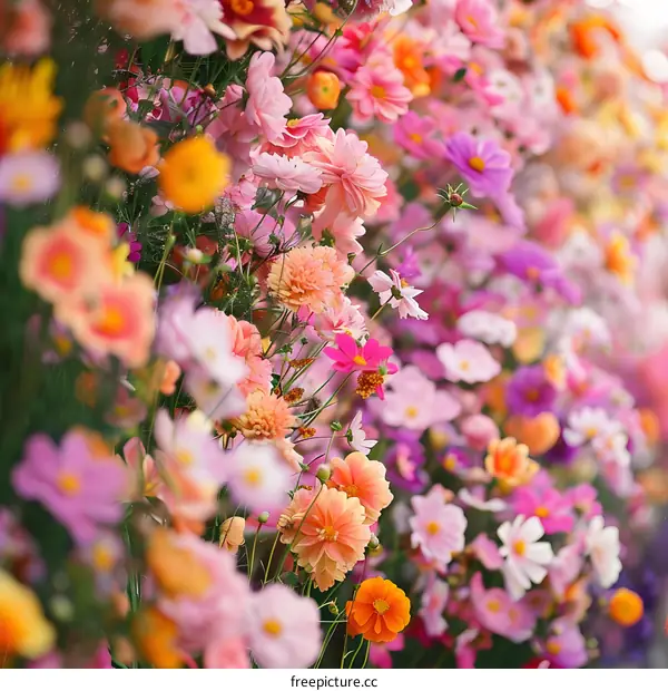 Colorful Flower Meadow with Different Flower Species