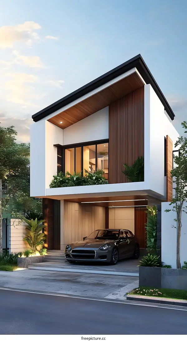 Modern Two Story House with Garage and Garden