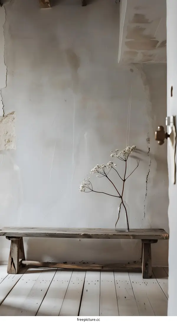 Rustic Wooden Bench in a Minimalist Interior