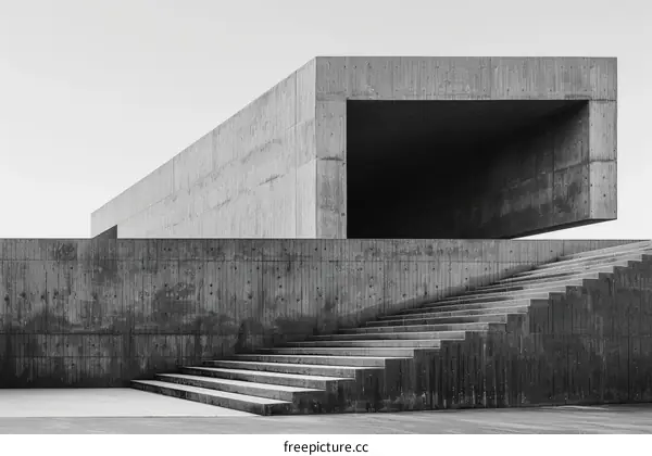 Brutalism Concrete Building with Stairs