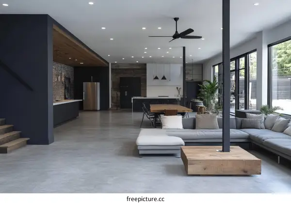 Modern Open-Concept Living Area with Kitchen