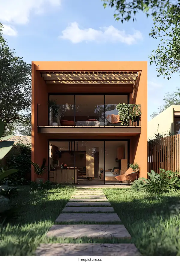 Modern Minimalist Two Story House with a Backyard Patio