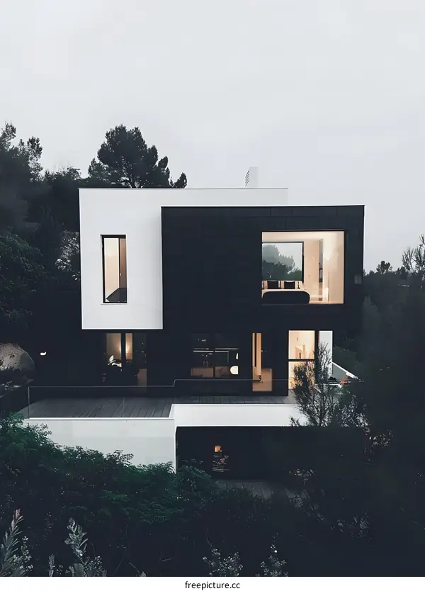 Modern Black and White House with Large Windows