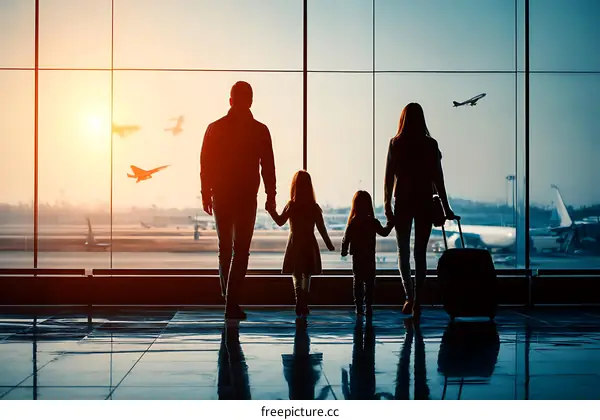 Family Traveling at Airport Terminal