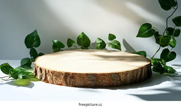 Natural Wooden Slice Display with Greenery