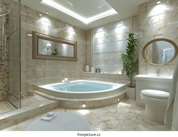 Luxury Bathroom Design with Marble Tiles and Jacuzzi
