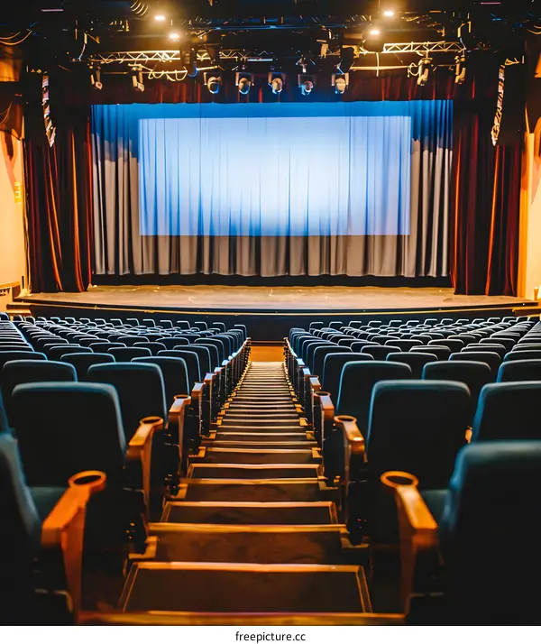 Empty Theater Seats Facing Stage