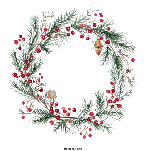 [Transparent Background PNG]Christmas Wreath Illustration with Berries and Fir