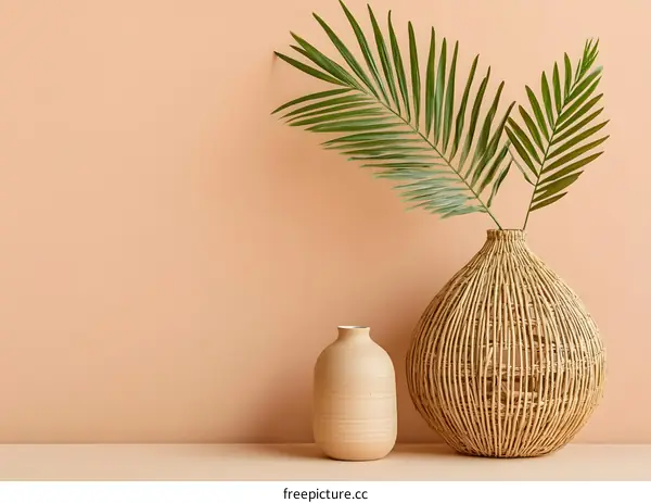 Natural Palm Leaf and Woven Vases Interior Design