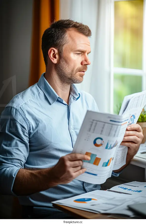A man is looking at a financial report