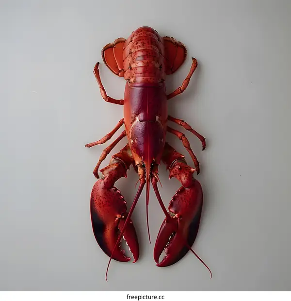 A bright red lobster on a white background