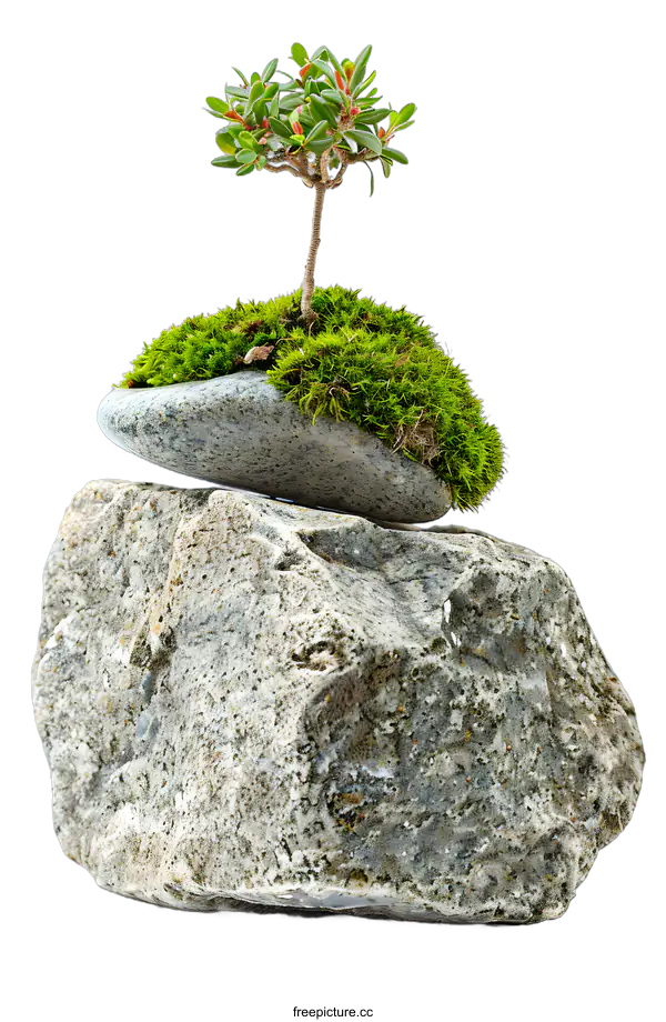 [Transparent Background PNG]Small Tree Growing On Top Of Rocks