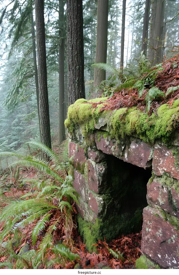Moss Covered Stone Structure in a Forest