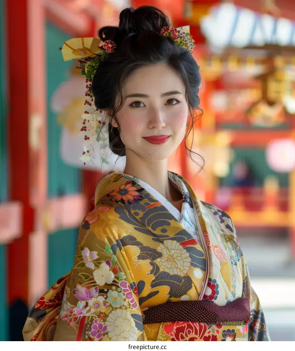 Portrait of a Japanese woman in traditional kimono