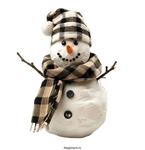 [Transparent Background PNG]Handmade Winter Snowman Decoration with Plaid Scarf and Hat