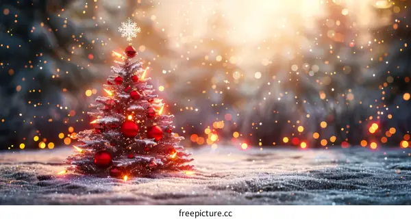 Christmas Tree Illuminated in Snowy Landscape