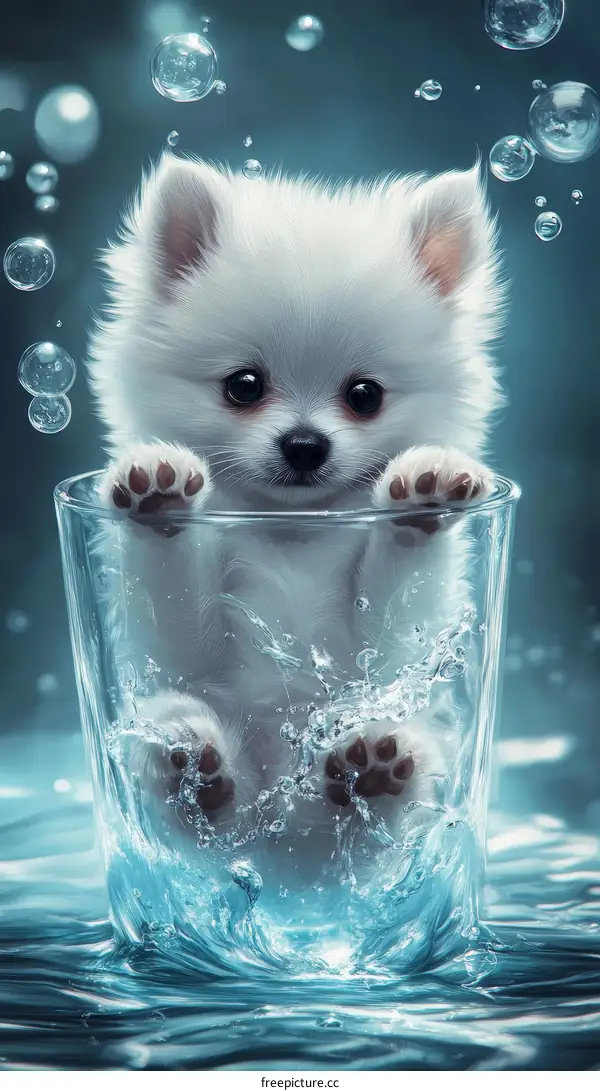 Adorable Puppy in a Glass of Water