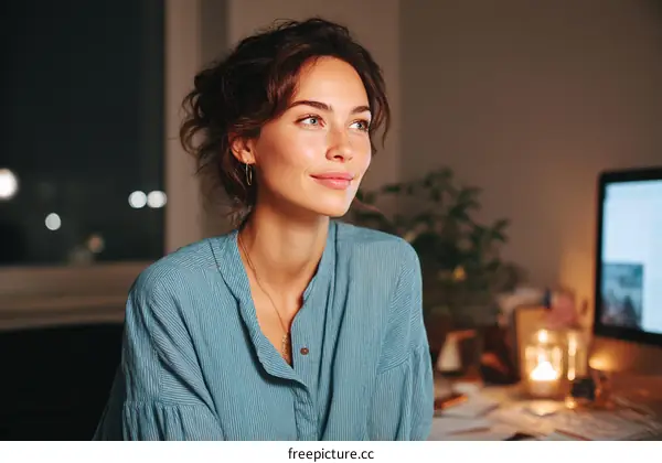 Thoughtful Woman at Night Desk