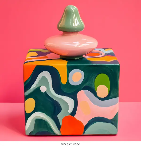 Abstract Colorful Ceramic Sculpture on Pink Background