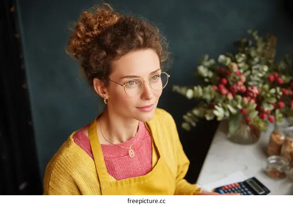 Woman in Yellow Apron Working