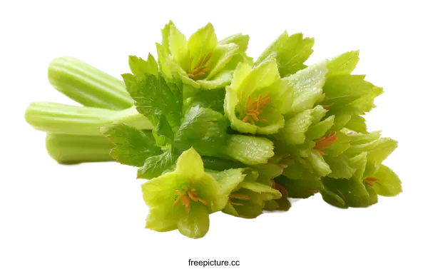 [Transparent Background PNG]Fresh Celery Stalks with Blossoms