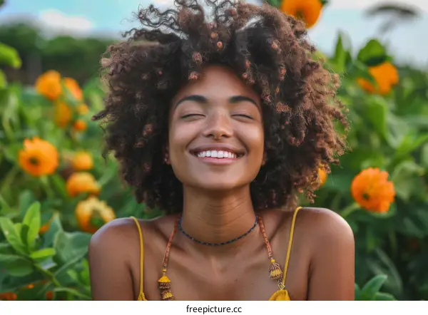 Smiling Woman in a Garden Setting