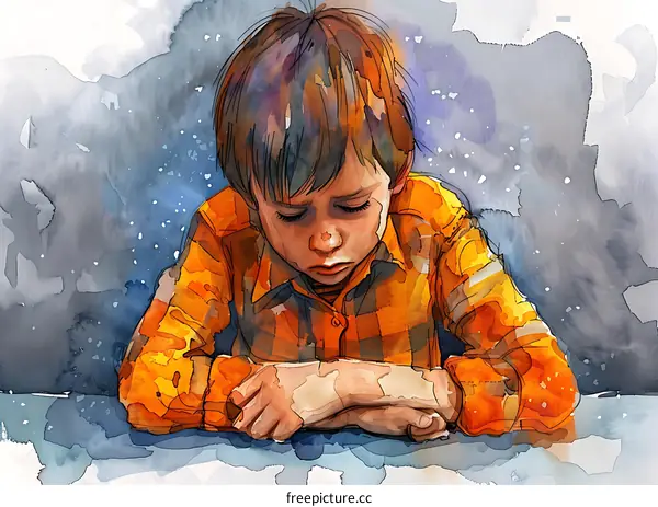 boy sad watercolor