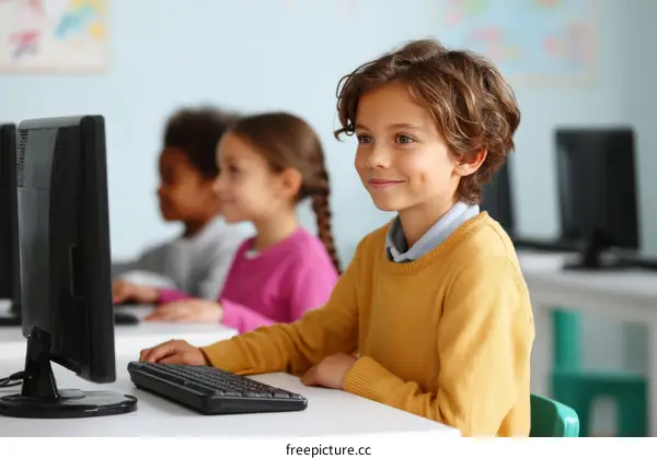 Children Learning with Computers in Classroom