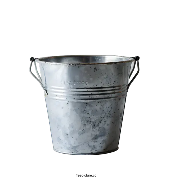 [Transparent Background PNG]Silver Metal Bucket with Handles on White Background
