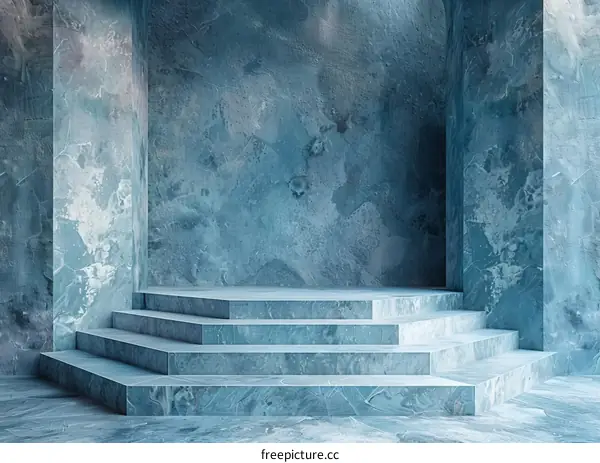 Abstract Blue Stone Steps in Corner Setting