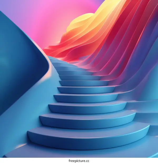 Blue Stairs Ascending to a Surreal Dreamscape of Color