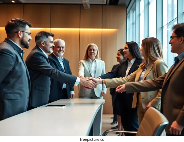 Business People Shaking Hands in a Meeting Room