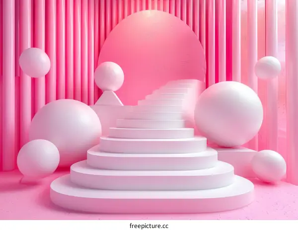 Pink Geometric Stages with White Balls