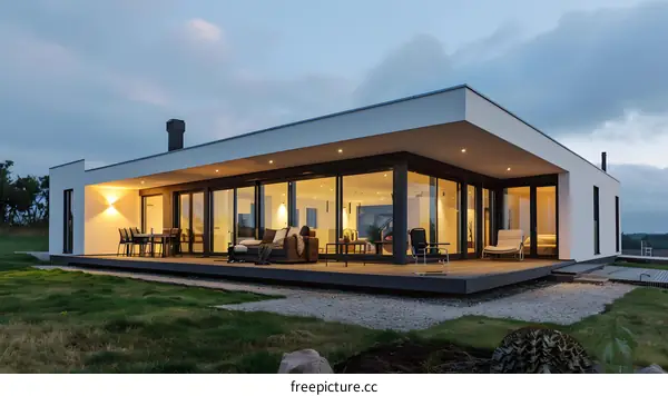 Modern White House with Large Windows and a Patio