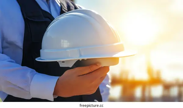 Construction Worker Holding Safety Helmet Outdoor