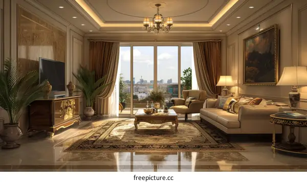 Luxury Living Room Interior Design with Gold Accents