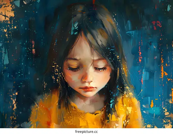 sad girl with colorful background