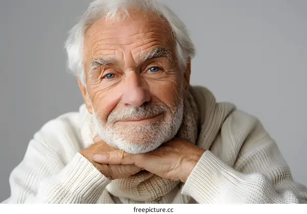 Portrait of Senior Man with White Hair and Blue Eyes