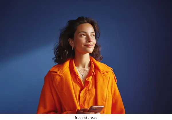 Woman in Orange Jacket Looking Upward