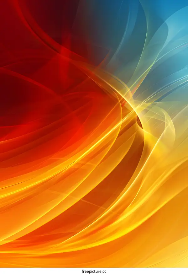 Abstract Background With Curved Lines In Yellow Red And Blue Color