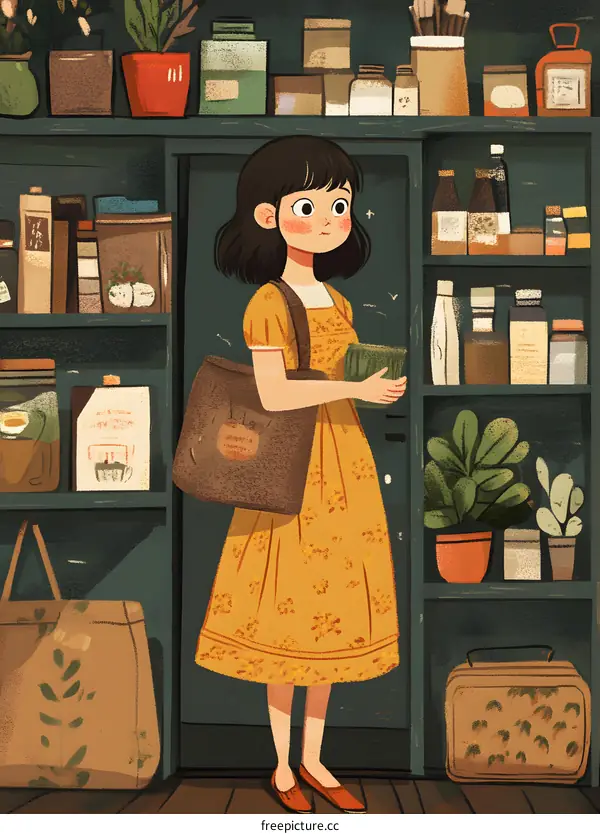 Girl in Yellow Dress Shopping at a Store