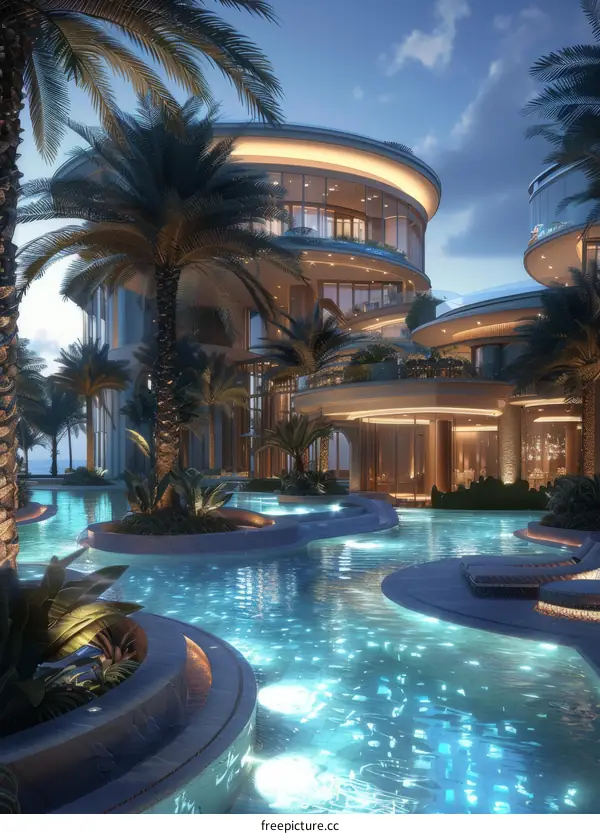 Luxury Resort Swimming Pool at Night