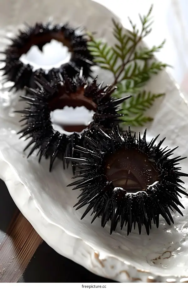 uni sea urchin seafood sashimi served on a white plate