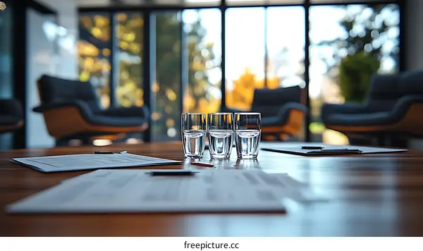 Modern Conference Room with Water Glasses