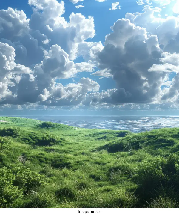 Vast Green Meadow Under a Cloudy Sky