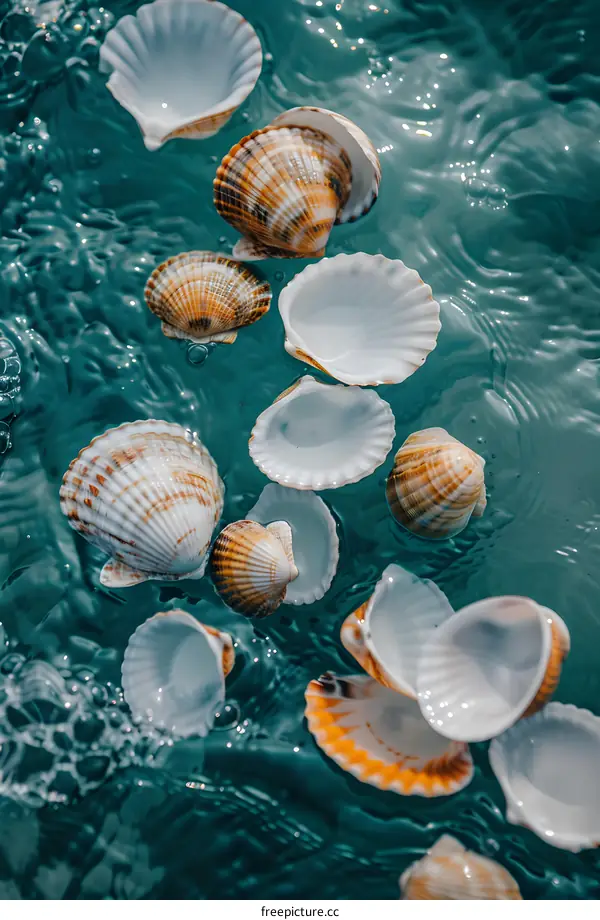 Seashells Floating in Turquoise Water