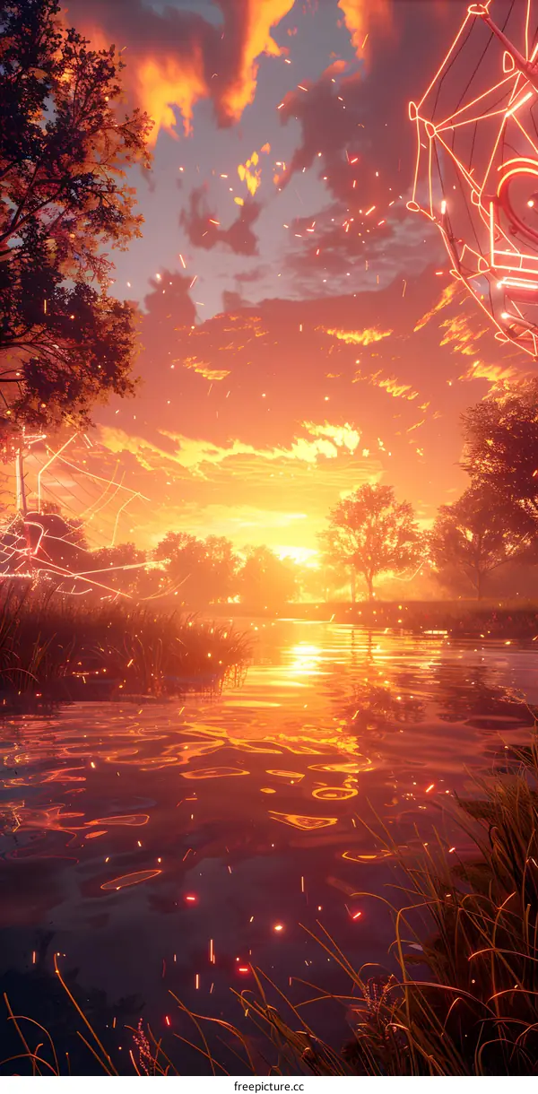 Glowing Sunset Over a Serene Lake